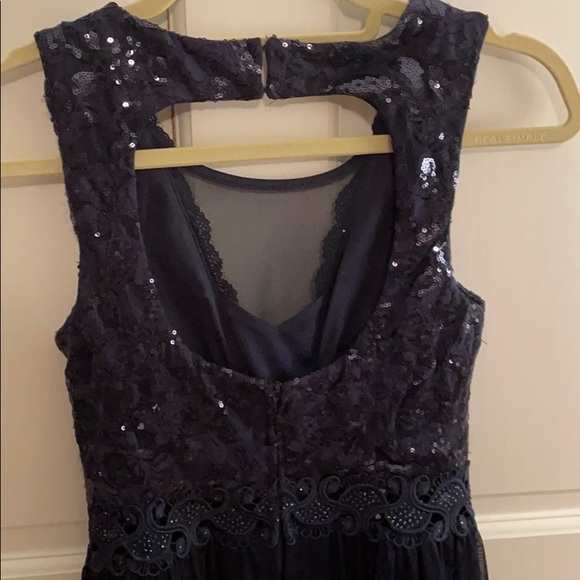 Long navy blue prom dress with lace and two slits - Picture 6 of 6